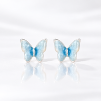 KAVNAR Boucles d'oreilles papillon émail bleu dégradé laiton délicat mignon