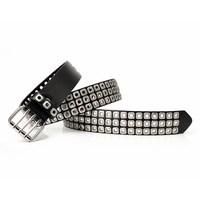Ceinture unisexe punk cloutée à 3 rangées de œillets en cuir PU, ceinture gothique à rivets avec boucle à trois griffes pour jeans et robes