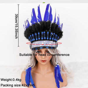 Coiffe indienne élastique douce inspirée du Powwow pour Halloween, avec détails perlés, couleur personnalisable, ajustement confortable, pour costume adulte - Product Image 6
