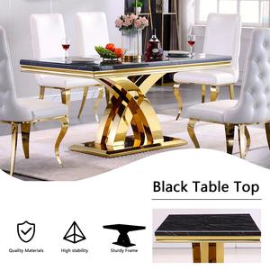 Black <b>Marble</b> Sintered Stone <b>Table</b> <b>Top</b> with Champagne Gold Aluminum Edge | Luxury Commercial Outdoor Tabletop Wholesale - Product Image 6