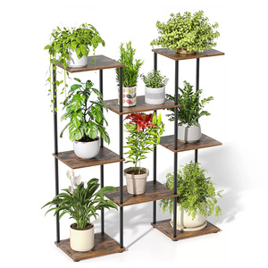 Factory Custom Multi-Tier <b>Metal</b>-wood Plant Stand Multi-purpose Flower Display Rack Black Plant <b>Shelf</b> Rack Indoor Plant Stand - Product Image 1