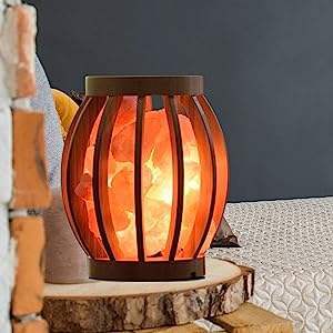Lámpara de Sal Hecha a Mano de Madera Redonda con Bloques de Sal Rosa del Himalaya, Decoración Rústica para el Hogar, Artesanía Natural - Product Image 5