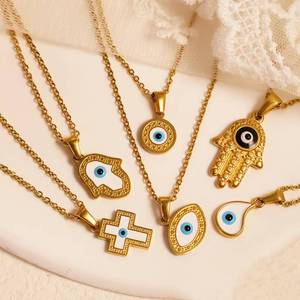สร้อยคอจี้แฟชั่นทำจากสเตนเลสสตีลเคลือบทองรูปตาปีศาจไขว้สีฟ้า eye18k - Product Image 6