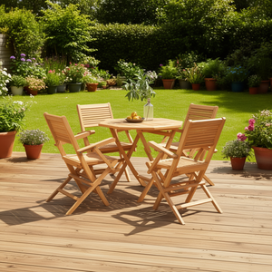 Set da Pranzo da Giardino in Legno di Teak Massiccio per 4 Persone, Pieghevole, Design Rustico per Esterni - Product Image 2