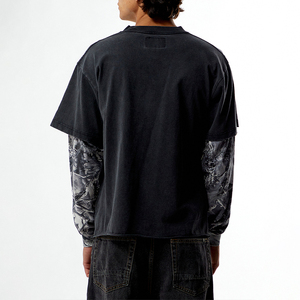 T-shirt KingSen pour homme en coton lourd délavé style vintage, coupe oversize, imprimé numérique intégral, manches longues superposées, streetwear - Product Image 5