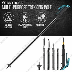 Aluminium Multi-function Folding Hiking Stick Walking Stick Trekking Poles With Saw Cutting Knife Hunting Fork