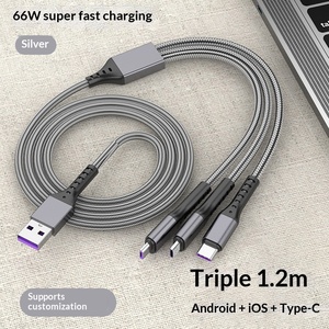 สายชาร์จเร็วแบบถัก 3-in-1 พร้อมหัวต่อ <span class=keywords><strong>USB</strong></span>-A/<span class=keywords><strong>Micro</strong></span> <span class=keywords><strong>USB</strong></span>/Type-C สำหรับโทรศัพท์มือถือ (แบบถักลายตาข่าย) - Product Image 4