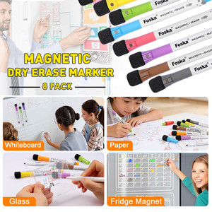 Marqueurs effaçables pour tableau blanc à séchage rapide, en 8 couleurs vives, avec gomme intégrée, pour fournitures scolaires – En stock - Product Image 5