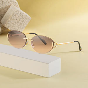 แว่นกันแดดทรงแคทอายไร้กรอบสำหรับผู้หญิง ดีไซน์เฉพาะตัว เลนส์ PC ป้องกันรังสียูวี 400 สไตล์อินสตาแกรม แฟชั่นระดับไฮเอนด์ ป้องกันแสงแดด - Product Image 3