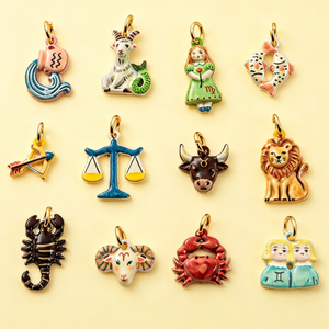 Abalorios de esmalte de los 12 signos del zodíaco Kawaii, colgantes de dibujos animados, cuentas pintadas a mano para la creación de joyas - Product Image 5