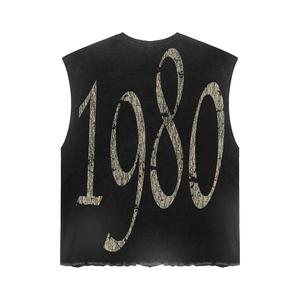 เสื้อยืดแขนกุดสไตล์สตรีทผู้ชายแบบสั่งทำพิเศษ ผ้าฝ้ายแท้ 100% ซักแล้วทำลายลายแบบดิจิตอล พิมพ์ลายแบบเรโทร ทรงหลวม เสื้อยืดผู้ชาย - Product Image 3