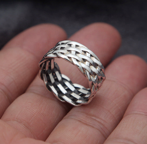 PANKOO 925 Sterling Silber Versilberter Ewigkeitsring Vintage Breiter Fingerring für Herren/Unisex Geflochtenes Geschenk für Party und Jubiläum - Product Image 5