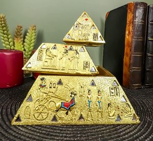Las pirámides doradas egipcias se pueden apilar con una escultura de joyero, pictografía egipcia antigua y decoración de pirámide de espejo - Product Image 5