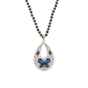 Vintage Butterfly Pendant Necklace Long Chain Gemstone Sweater Chain For Women Fashion Jewelry Accessories White And Black Color - Product Image 2