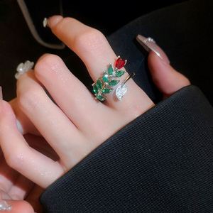 Diamond Leaf & Open Index Finger <b>Ring</b> Personalized Simple Opening Adjustable Zircon <b>Couple</b> Wedding Jewelry Fashion <b>Rings</b> - Product Image 2