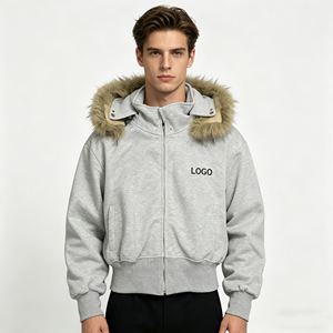 เสื้อฮู้ดดี้ผู้ชายขายดี หนัก 600GSM ผ้าฝ้าย 100% เฟรนช์เทอร์รี่ แต่งขนฟ็อกซ์ ซิปแบบรูดขึ้นลงได้ สั่งทำได้ - Product Image 4