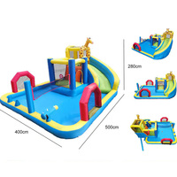 Castillo temático de jirafa inflable para niños, castillo de agua al aire libre con tobogán y gorila combinado para fiestas o negocios