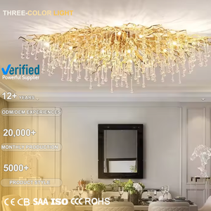 현대 골드 럭셔리 크리스탈 빗방울 천장 램프 알루미늄 가지 유리 천장 조명 샹들리에 - Product Image 2