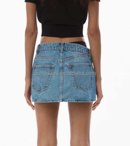 Faldas de encaje sexy para mujer Y2K faldas holgadas de cinco bolsillos Falda vaquera prediseñada con cintura de encaje asimétrica minifalda para niñas - Product Image 3