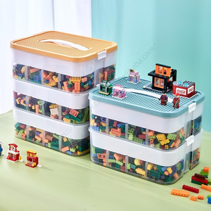 Caja Organizadora de Juguetes Plegable de 3 Niveles con Tapa, Contenedores Apilables de Plástico para Almacenamiento de Juguetes para Niños Pequeños, Bloques de Construcción - Product Image 5