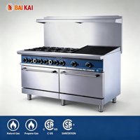 Cuisinière professionnelle à gaz en acier inoxydable pour restaurant, avec brûleurs, plaque de cuisson, gril et four, gaz naturel