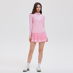 ชุดกระโปรงเทนนิสสไตล์คนเมืองแบบใหม่ ผ้าสแปนเด็กซ์/ไนลอน ชุดออกกำลังกายกลางแจ้ง แห้งเร็ว แขนยาว สำหรับผู้หญิง - Product Image 1