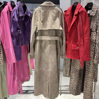 Manteau long en daim véritable pour femme de haute qualité, ceinturé, en cuir véritable, pour l'automne