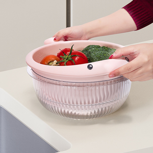 Eco-Friendly Double-Layer Plastic <b>Draining</b> Basket PP PET Colander for Washing Fruits & Vegetables in Home Kitchen Use - Product Image 2