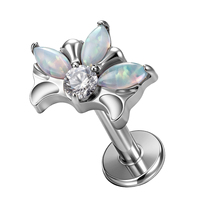 TT - Bijoux de piercing en titane ASTM-F136 usiné CNC, ensemble de 3 pierres CZ en forme de cerf-volant et pierres CZ rondes, 16G, à filetage interne, pour lèvre, labret, hélix, boucle d'oreille
