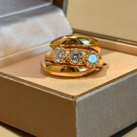 Anillo de Zirconia Dorado Ajustable de Dos Piezas, Apilable, Joyería de Moda para Mujer, Venta al Por Mayor de Fábrica
