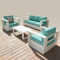 Ensemble de canapés d'extérieur modernes en aluminium blanc avec coussins turquoise, mobilier de jardin pour terrasse, résistant aux intempéries, groupe de sièges de style nordique pour resort