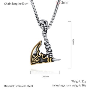 Collar con Colgante de Hacha Triangular Vikinga Nórdica Vintage de Acero Inoxidable, Cadena de Caja Chapada en Oro de 18K, Estilo Personalizado - Product Image 5