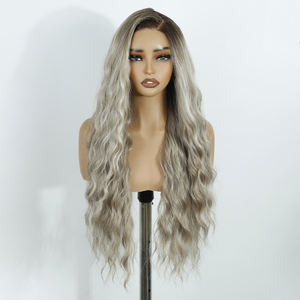 Onda de agua Ombre <span class=keywords><strong>Rubio</strong></span> Pelo sintético Pelucas largas Fibra resistente al calor Onda natural HD Encaje por pelucas sintéticas sin pegamento desplumado - Product Image 6