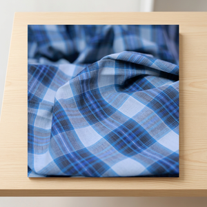 Factory Wholesale Eco Fabric Corner 100% Organic Khadi Cotton Fabric Medium Weight Handwoven Blue Checkered Breathable Quick-Dry - Product Image 1