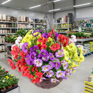 Canasta Colgante <span class=keywords><strong>de</strong></span> Flores Artificiales Premium al por Mayor, Ecológica, Resistente al Fuego, sin Olor, Resistente a los Rayos UV, <span class=keywords><strong>Planta</strong></span> Decorativa - Product Image 1