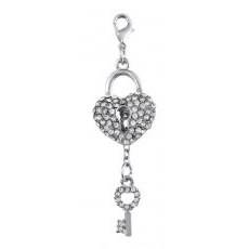 Porte-clés en cristal avec cadenas en forme de cœur et breloque clé, accessoire de bijouterie argenté - Product Image 1