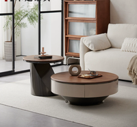 Ensemble table basse et meuble TV en noyer avec base en acier inoxydable, mobilier de salon moderne de luxe couleur crème avec rangement