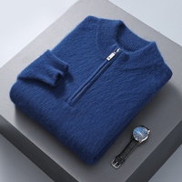 Benutzerdefiniertes Logo OEM Herren Nerz-Kaschmir Viertelreißverschluss Strickpullover Mock Neck Flauschiger Strickpullover Lässiger Winter-Strickpullover