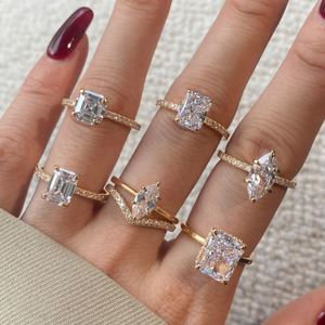 Anillo de Boda Dylam Brillante de Plata de Ley 925 Chapado en Oro Champagne con Circonita Radiante Esmeralda Corte Pagoda de 1, 1.5, 2, 4 Quilates 5A 8A - Product Image 3