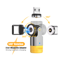 Adaptador de Corriente Giratorio de 540° A01T2 |   Adaptador de Carga Magnético Universal 3 en 1 para iPhone, Samsung, Xiaomi, Teléfono Móvil Android, Auriculares