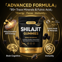 Extrait pur de Shilajit de l'Himalaya OEM, gommes halal avec soutien énergétique et immunitaire pour adultes (non destiné aux femmes enceintes)
