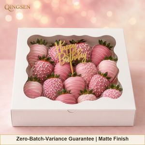 Boîtes cadeaux personnalisées en carton blanc mat avec couvercle rabattable pour desserts gourmands, chocolats et fraises, idéales pour les fêtes d'anniversaire - Product Image 1