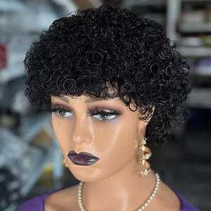 Perruques Courtes Bouclées Faites à la Main 100% Cheveux Humains Vierges Brésiliens - Haute Densité Noir Mélangé Style Africain Grade 12A Vente en Gros - Product Image 6