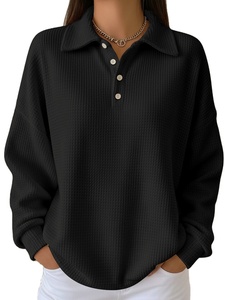 New Fall/Winter <strong>Women</strong> <strong>Polo</strong> <strong>Shirts</strong> Waffle-pattern Long-sleeved Top Custom-made Relaxed, Casual <strong>Polo</strong> <strong>Shirts</strong> - Product Image 2