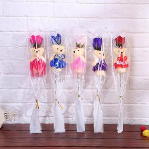 Rosa de jabón Multicolor de un solo oso para decoración del hogar, rosa de cumpleaños romántica, regalo creativo para el Día de San Valentín, suministros para decoración del hogar, 1 unidad - Product Image 1