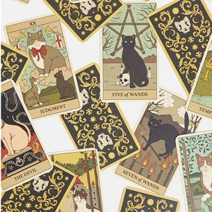 Jeu de tarot pour chat de qualité supérieure pour les amoureux <span class=keywords><strong>des</strong></span> <span class=keywords><strong>chats</strong></span>, 78 cartes, taille personnalisée, ensemble d'<span class=keywords><strong>oracle</strong></span> complet avec cartes holographiques, collection européenne - Product Image 3