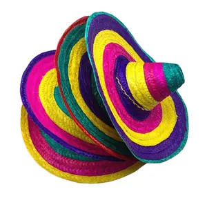 Chapeau d'été en paille à large bord, style mexicain, couleur paille, Sombrero