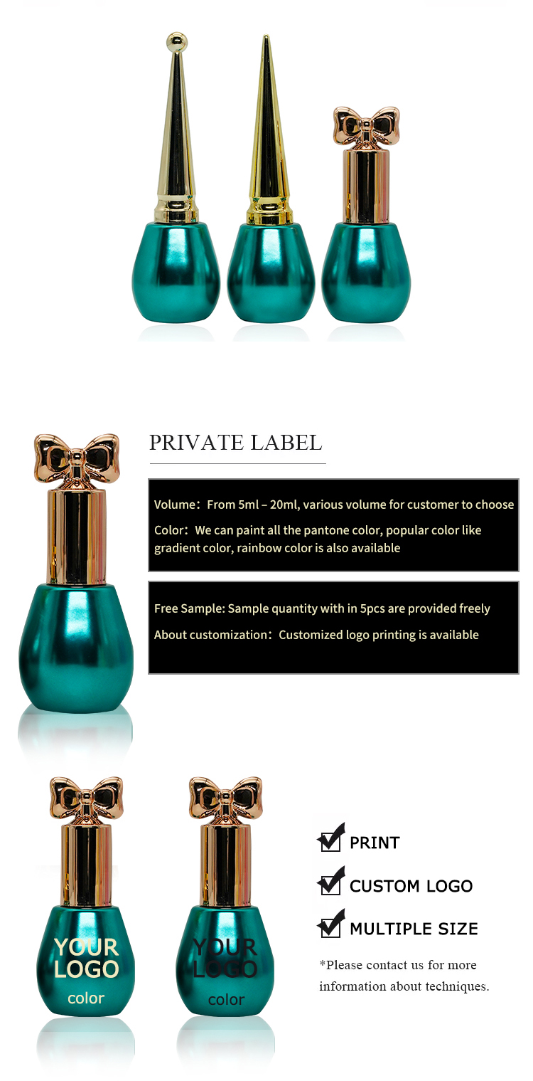 Hanya Small Green Nail Polish Bottles With Long Golden Cone Cap
