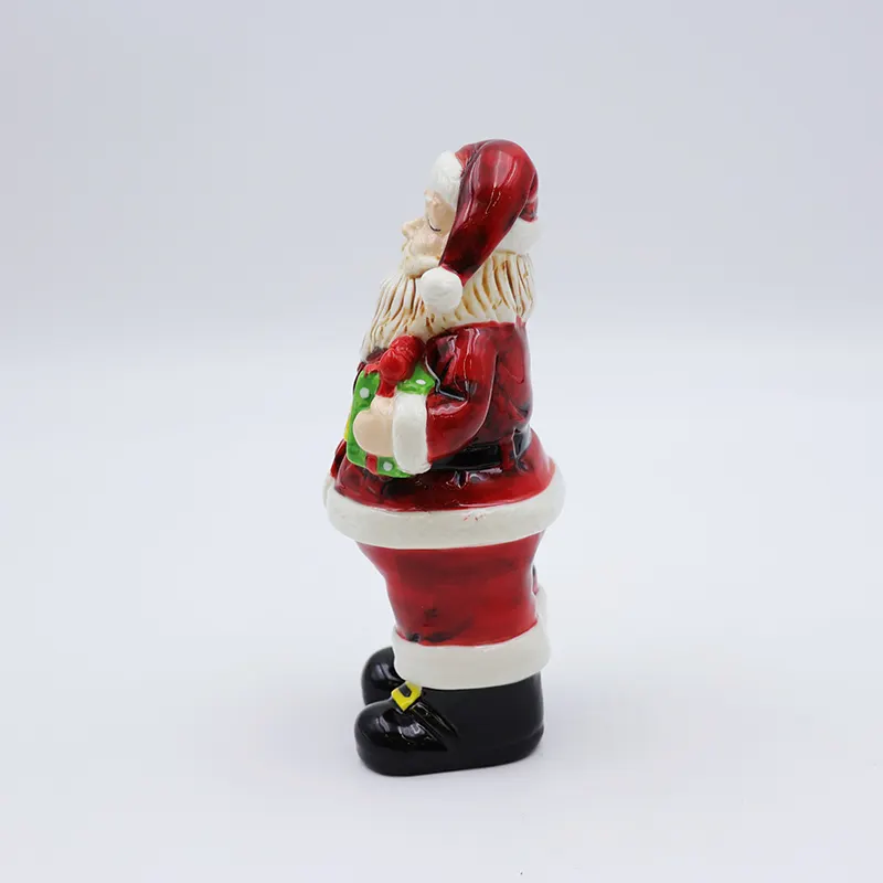 OEM 사용자 정의 새로운 북유럽 크리스마스 장식 미니어처 3D 그림 동상 세라믹 딥 레드 산타 클로스 입상 장식품 선물