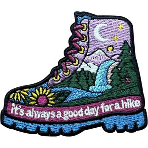 Custom Hiking Boot Embroidery <b>Patch</b> 3 Inches Iron <b>On</b> <b>Sew</b> <b>On</b> Travel Applique <b>Patch</b> For Bags - Product Image 1